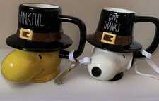 Peanuts Snoopy And Woodstock  Pilgrim Mug Set Rae Dunn Give thanks NWT picture