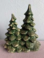 Vintage 1998 Ceramic Double Christmas Tree Figurine Green Hand Painted Signed picture