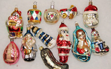 Lot VTG Modern Glass Figurine SANTA JESUS CLOWN CAT DRUM Christmas Ornaments picture
