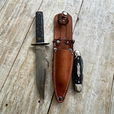 Vintage Imperial USA Hunting Knife Leather Sheath & Kamp-King Pocketknife Set picture