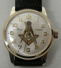Stunning Vintage Paul Portinoux Mason Masonic Square & Compass 17J Men's Watch picture