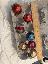 7 Vintage Glass Christmas Ornaments antique bulbs Xmas Vtg 1 bell 2 shiny bright picture
