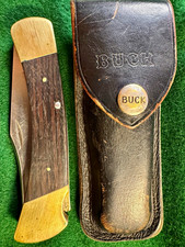Vintage Buck 110 Two Dot Folding Hunter Knife USA 1974-1980 w/ Leather Sheath picture