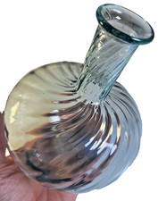 Antique Zanesville Aqua Swirl Flask Bottle Open Pontil 1840s Ohio Optic Swirls picture