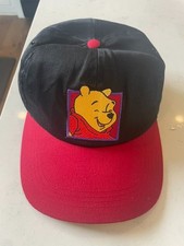 Vtg 90s Disney Winnie The Pooh Baseball Cap Hat NWOT Black Red Stretch picture
