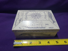 Vintage Scrimshaw Beatrice Whaleship Trinket Jewelry Box Faux Made In England picture