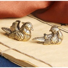 Pair Small Brass Mandarin Ducks Statue Feng Shui Love Figurine Decor picture