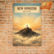 Mountain Success Quote Summit Silhouette Sunrise Vintage Modern Metal Sign picture