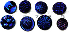 12 Vintage Czech DEEP Blue AB Gorgeous Round Buttons 23mm 11/16