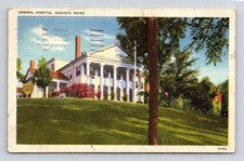 Gen Hospital Augusta Maine ME Linen Postcard PM Cancel WOB Note Tichnor VTG 1c picture