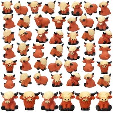 Suzile 50 Pcs Mini Highland Cow Figurine Cute Highland Cow Statues Highland C... picture