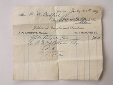 1897 antique BOSTON MA CYCLE CO RECEIPT j linscott H W BODFISH bicycle sundries picture