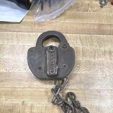 Adlake Vintage Metal Padlock With Chain Marked C & N.W. picture