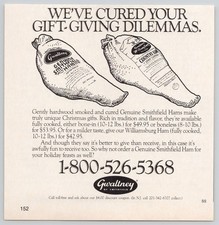 Gwaltney Smithfield Ham Country Williamsburg Holiday Feasts 1987 Print Ad picture