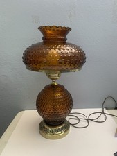 1960's Amber Hobnail 3 Way Hurricane Parlor Lamp Vintage picture