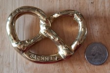 Vintage 1960s-80s Bachman Brass Pretzel Advertising Paperweight Desk Figurine picture