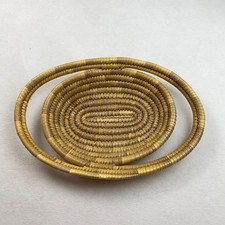 VTG Oval Coiled Woven Natural Basket w Double Handles Boho Decor Sturdy picture
