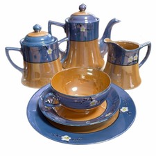 VTG Hand painted Japanese Tea Set svc for 6 / 21 Pc Lusterware 1930s depression picture
