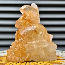 990 g  Clear Quartz Carving Golden Healer Yellow Inclusions Gemstone Home Gift picture