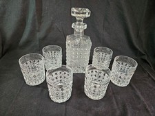 Antique Rare McKee Cane Clear Square Decanter Set W/6 Rock Glasses picture
