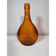Vintage Wheaton Amber Glass Bottle Eagle Shield Textured Union Embossed 9