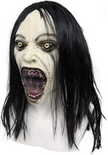 Horror Crying Woman Mask with Wigs Scary Evil Ghost Devil Creepy Demon Full Head picture