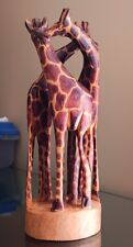 African Artisans 3 Giraffes Kissing Hugging Wood Carved in a circle 12.5 inches picture