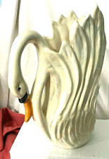 VTG Ceramic Swan Vase/Decor-White Irridescent Lustreware-7.75