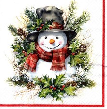 (2) Two Paper Lunch Napkins for Decoupage/Mixed Media - Snogubbe Snowman classic picture