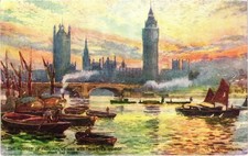 ENGLAND London Westminster Bridge from River Oilette Tuck's Vintage Postcard picture