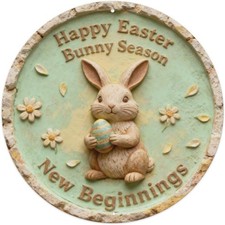Happy Easter Bunny Season New Beginnings Tin Metal Signs Home Décor 8x8 picture