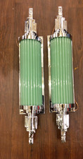 1 PC VINTAGE ART DECO JED GREEN NICKEL BRASS & GLASS ROD WALL SCONCE LIGHT #A89 picture