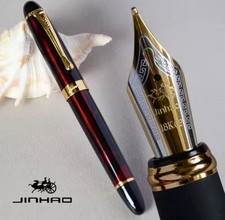 Wingsung 630 Fountain Pen Resin Writing Pen Piston Gold Clip 0.7mm Gift Red picture