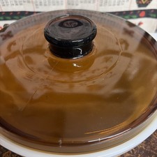 Fire King milk glass 2 qt ribbed casserole with amber lid picture