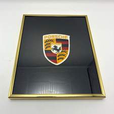 Vintage Porsche Crest Embroidered Patch Framed Wall Art Gold Nielsen Metal Frame picture