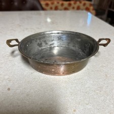 Vintage Tinned Deep Copper Pan With Bras Handles 7.5” Diameter 1.5 Depth picture