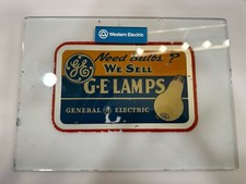 Vintage 1940s GE G-E Lamps Reverse Glass Advertising Sign Need Bulbs 8x11 Glass picture
