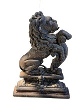 Vintage Cast Iron Rampant Lion Doorstop 14” Heraldic Shield Heavy Figural Decor picture