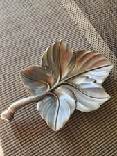 Vintage Pewter Pewter Pewtercraft Hand Hammered Footed Leaf Dish Tray Signed 12