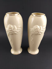 Lenox Rose Vase 24K Gold Trim Cream Color Handcrafted in Thailand 7.5in Set of 2 picture