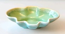     VINTAGE MCM PLANTER BOWL MINT GREEN & WHITE DRIP GLAZE USA 9