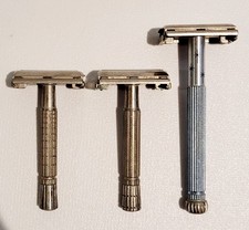 3 VTG GILLETTE RAZORS:  1 FLARETIP;  1  BLUE HANDLE LADY'S; 1 SS PLAYER TIP picture