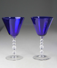 SET OF 2 VINTAGE CAMBRIDGE COBALT BLUE #3122 CLEAR STEM WINE GLASSES - RARE picture