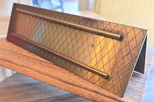 Vintage Swiss Brass Name Plate Spring Letter Holder Desk Memo Modernist MCM Gift picture