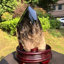 7.37LB Natural Smoky Quartz Crystal Mineral Specimen Reiki Healing+Stand picture