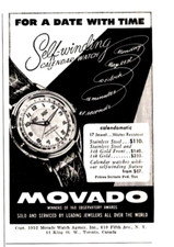 Movado Self-Winding Calendomatic Watches 1952 PRINT AD picture