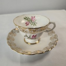 Vintage Rosina Teacup & Saucer Floral Pink &  Gold England Fine Bone China picture