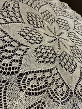 Vintage Hand Knit Lace Table Topper 26 Round Kunststricken German Pattern Ecru picture