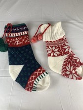 2 Nordic/Fair Isle Knit Christmas Stockings Pom Poms Berkshire Blanket/Target picture