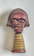 ICONIC Vintage 1930s Martha SLEEPER Carved Wood Brass Burmese Woman BROOCH picture
